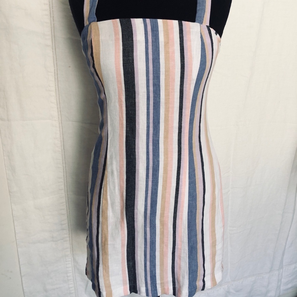 NWT Forever 21 Striped Tank style square neck  Linen Blend mini dress size S